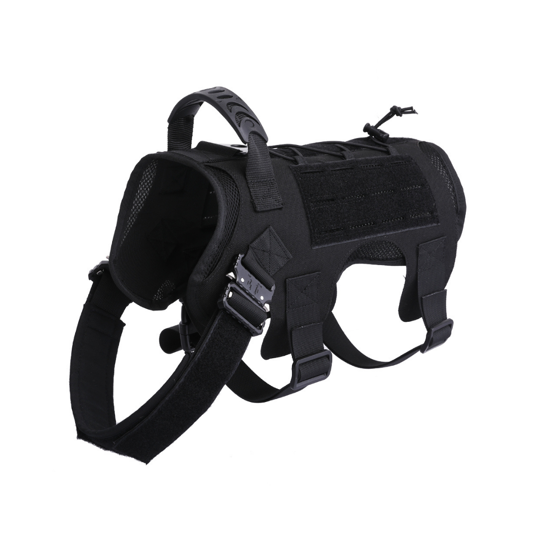 black tactical k9 harness front view