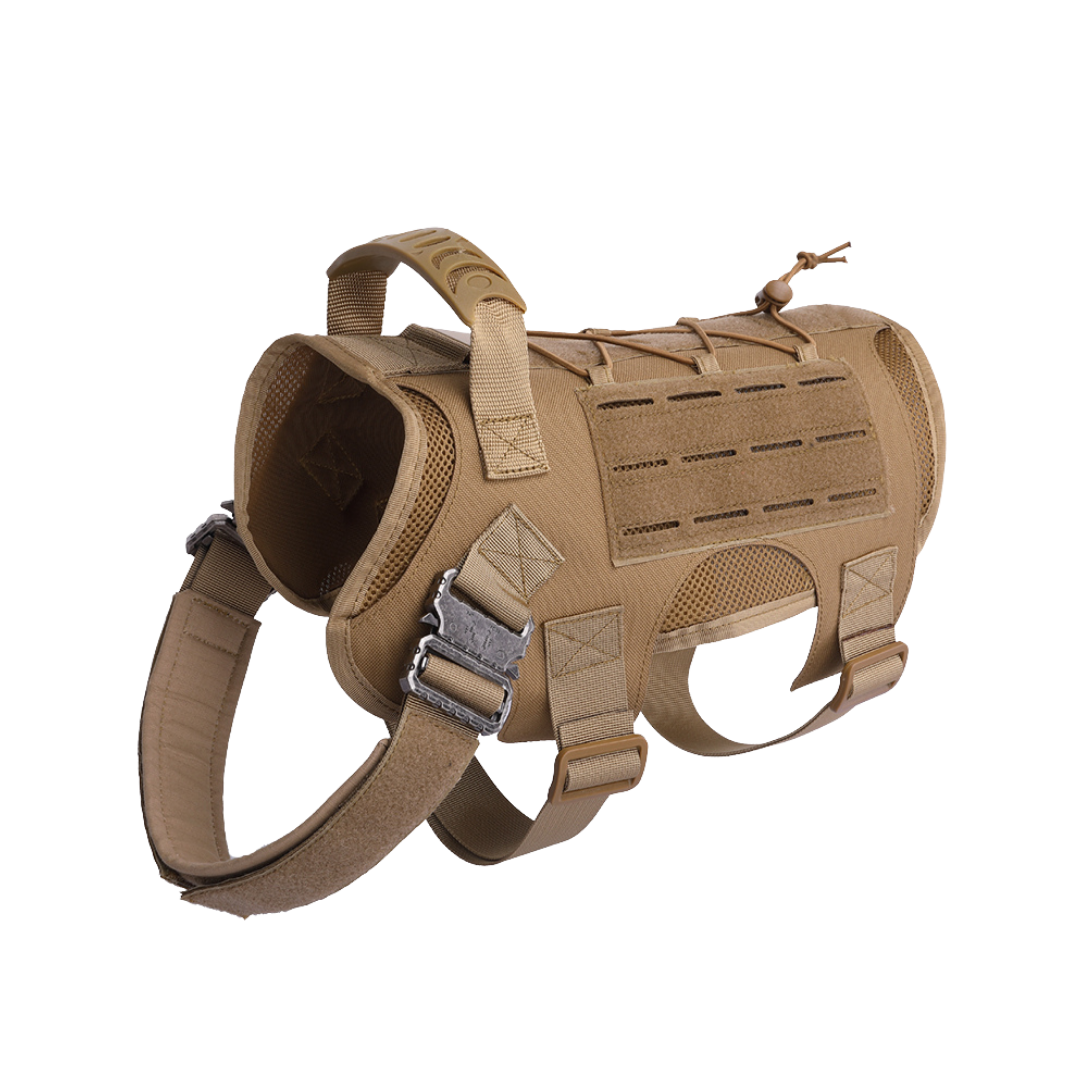 tan tactical k9 harness front view